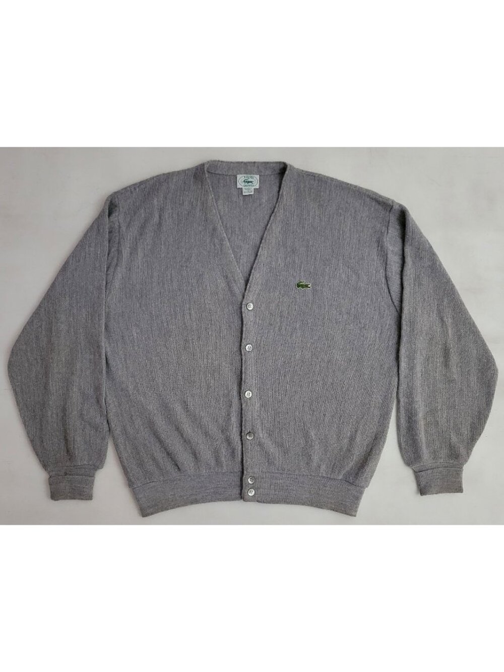 Vintage 70s/80s Izod Lacoste Gray Croc Cardigan Grunge Sweater Made In USA XL